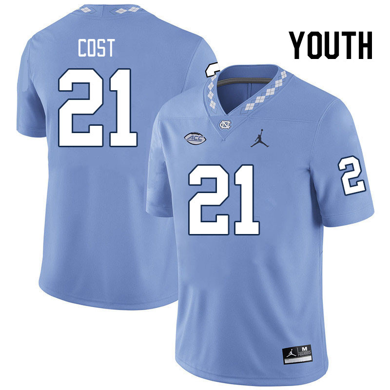 Youth #21 Kaleb Cost North Carolina Tar Heels College Football Jerseys Stitched Sale-Carolina Blue
